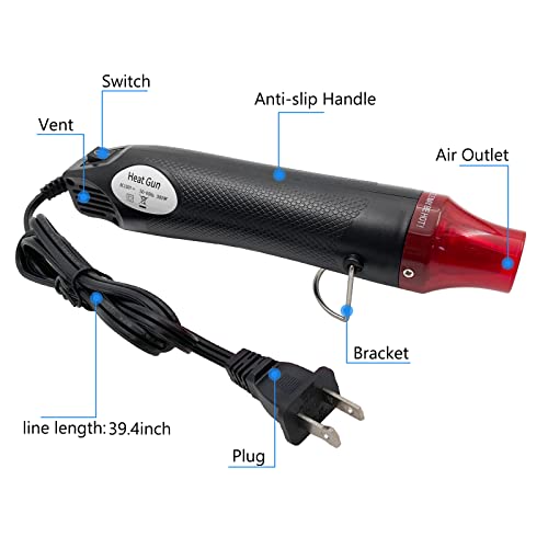 Heat Gun, Mini Hot Air Gun for DIY Crafts Portable Heat Air Gun Tool for Embossing Shrink Wrapping Drying Paint - color: Black