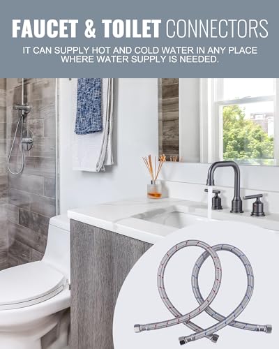 ALEASHA 60” Length Faucet Supply Lines,Flexible Faucet Hose Connector 3/8" to 3/8" Female Compression Thread Stainless Steel Braided Bathroom Kitchen Faucet Extension Water Supply Line,2Pcs - size: 60 Inch