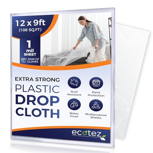 1 Pack 12 x 9 ft Extra Large Plastic Drop Cloth for Painting - size: 1 Sheet-1mil