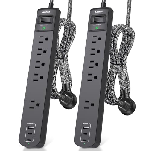 2 Pack Power Strip Surge Protector - 5 Widely Spaced Outlets 3 USB, 6Ft - color: Black & Dark Gray, size: 6 FT