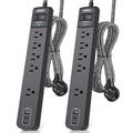 Addtam 2 Pack Power Strip Surge Protector – 5 Wide Spaced Outlets 3 USB - color: Black & Dark Gray, size: 5 FT