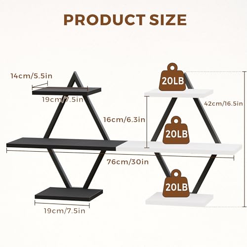 Floating Wall Shelves, Set of 2, Black & White - color: Black & White