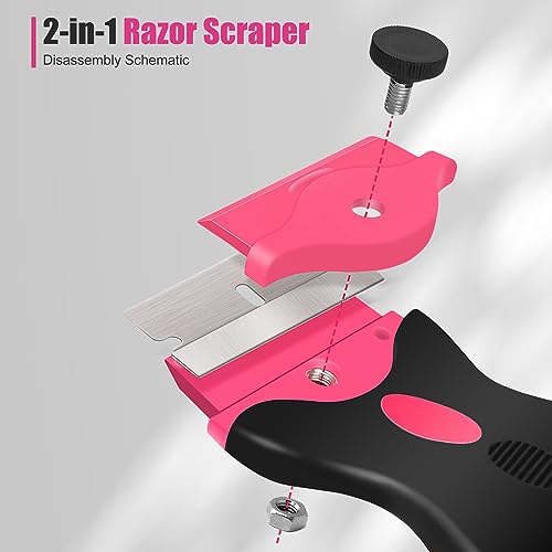 THINKLEARN Razor Blade Scraper Tool, Pink Razor Scraper with 40Pcs Blades - color: 42pcs Razor Scraper Set