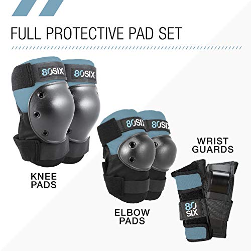 80SIX Multi-Sport Pad Set– Protective Gear for Skateboarding, Biking, Roller Skating, and Scooter - color: Stone Blue, size: 8+ Small/Medium