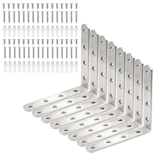 Stainless Steel Corner Bracket - 8 PCS Heavy Duty Right Angle Brackets for Wood Furniture and Metal Joints -6 x6 Inch - with Screw - size: 6 x 6 inch 8 pieces