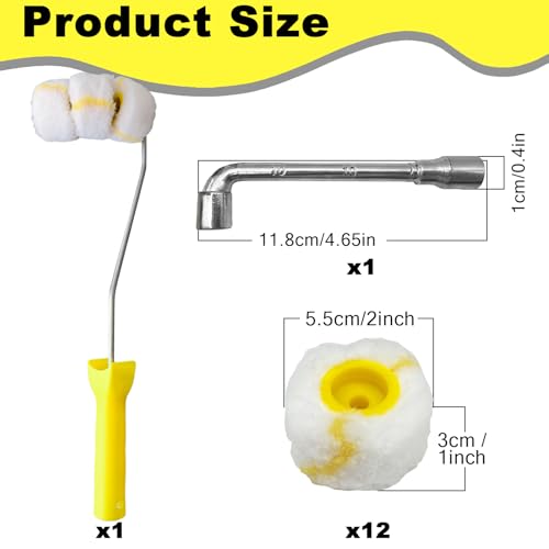 12 Pack 3-Wheel Mini Pipe Paint Roller w/Frame & Wrench for Pipes & Curves - color: 14 pcs