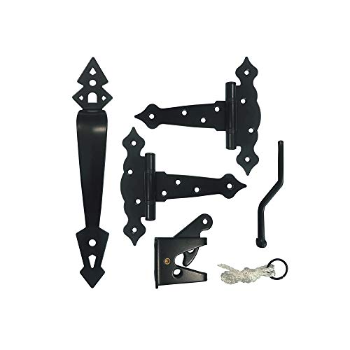 Nuvo Iron Black Decorative Ornamental Tee Hinge Set - Includes Handle, Hinges, Latch and Catch- 5"