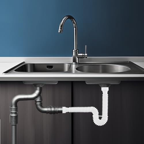 Sink Drain Pipe, Flexible Sink P-Trap Pipe for Kitchen & Bathroom, White - color: White