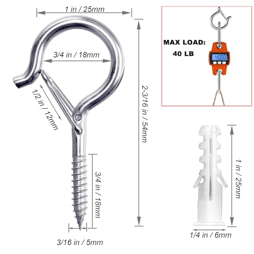 PlusRoc 20 Pack Screw Hooks for Hanging Outdoor Lights(Stainless Steel) - color: Stainless Steel Silver