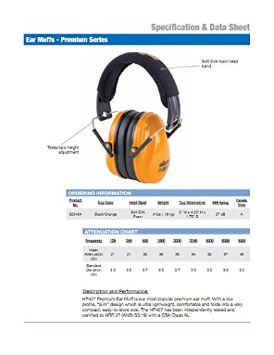 Sellstrom Noise Cancelling Lightweight Safety Ear Muffs, 27dB NRR, Universal Fit, Soft EVA Foam, Telescopic Height Adjustment, Black/Orange, S23404 - color: Black/Orange, style: 27 Db Nrr Rating - Lightweight