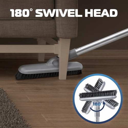 DSV Standard Grout Scrub Brush with Long Handle, 50'' Tile Grout Scrubber, V-Shape Crevice Cleaning Brush for Hard to Reach Areas, 180° Rotation Grout Cleaner for Tile Floors, Baseboards and Corners