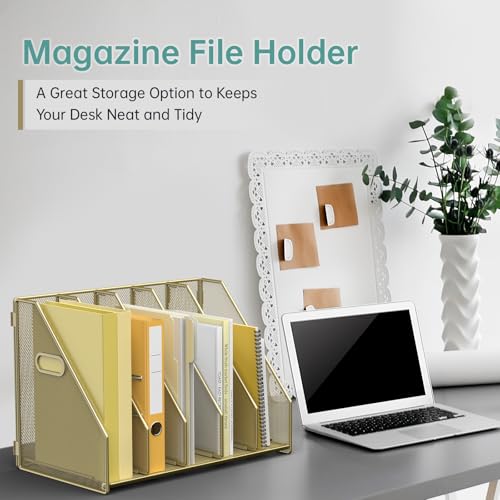 MINDEPOT Desk File Organizer Folder Holder with 5 Vertical for Office, Gold - color: Gold