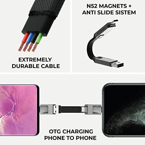 Rolling Square inCharge 6 - Keychain USB C Charger Cable, Lightning Cable and Micro-USB for Smartphone, Universal Cable Charger 6 in 1, USB Plug, 15W, Gold - color: Gold