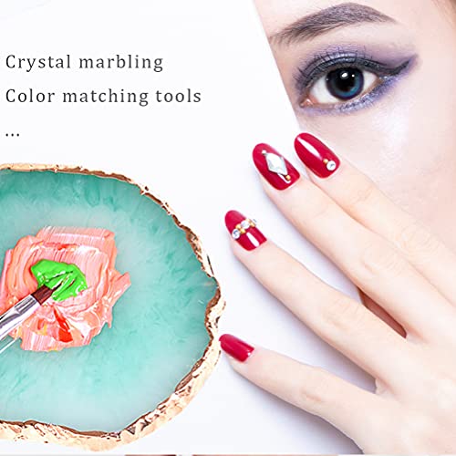 2 Pcs Resin Nail Art Palette Set, Gold Edge, Purple & Green - color: Purple, Green