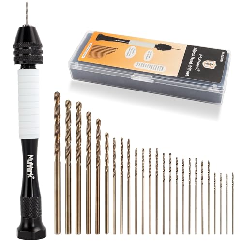 Mulwark Precision Pin Vise Hand Drill Set 25 Pcs - Premium stocking stuffers - Manual Small Drill Set with HSS Micro Twist Bits for Jewelry, Wood, Plastic, and More - Mini Hand Drill for Crafts