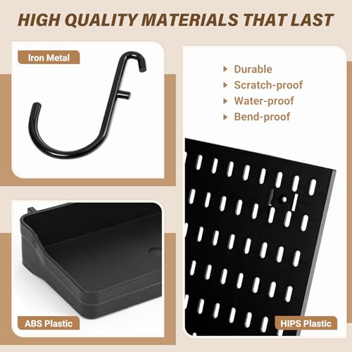 AKTOP Plastic Peg Board Wall Organizer 4-Pack, 12"x12" Pegboard Kit, Black - color: 12inch Pegboard Kit-Black