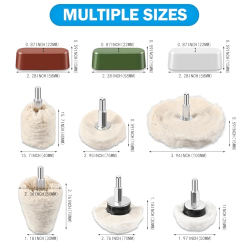 6PCS Drill Buffing Wheels with 3PCS Polish Compound,Wheel Polishing Buffing Pads for Drill,Wheel Shaped Polishing Tool for Metal,Stainless Steel,Jewelry,Wood,Plastic, Ceramic,Glass and etc - color: 6PCS