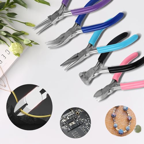 5 Pcs Jewelry Making Pliers Tools, Needle/Round/Chain/Bent/Zipper Pliers - style: 5pcs-Mixed Color