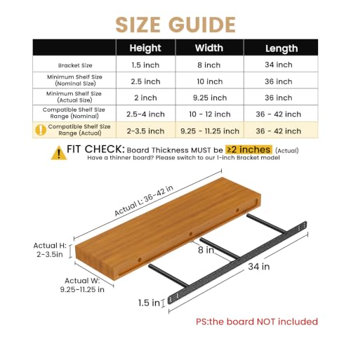 2pcs Floating Shelf Hardware Heavy Duty Hidden Shelf Brackets Support,Wall Mounting Invisible Floating Shelves Bracket with Jig (34" x 8" x 1.5" with Tools) - size: 34" x 8" x 1.5"