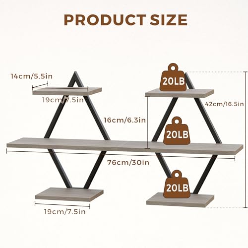 Floating Wall Shelves, Set of 2, Gray - color: Grey