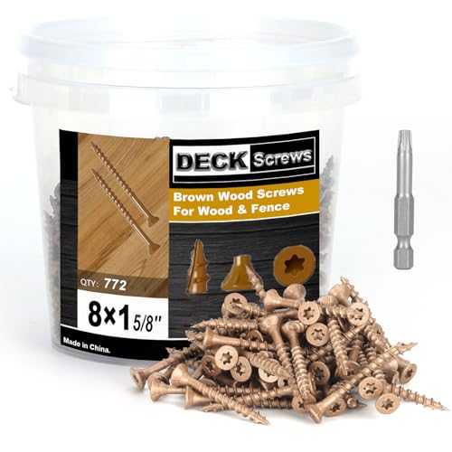 Deck Screws #8 x 1-5/8’’, T25 Star Torx Drive Flat Head Wood Screws, Brown, 5lb - color: Brown, size: 8X1-5/8’’