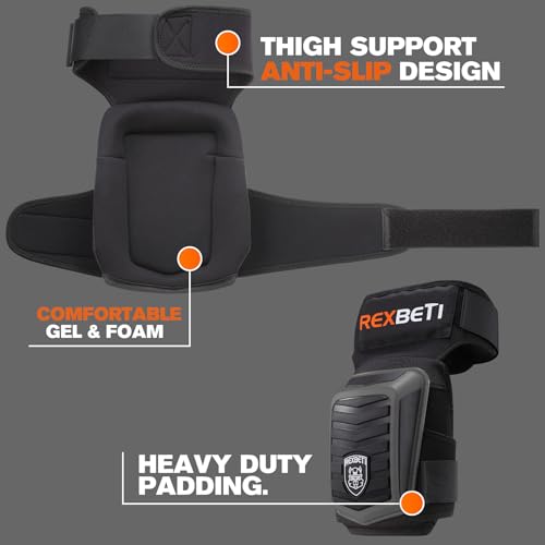 REXBETI Knee Pads for Men, Anti-slip Construction Gel Knee Pads for Work - color: Black&Gray