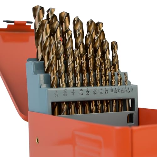 Luckyway 1/16"-1/2" M35 Cobalt Drill Bits (29 Pcs), Jobber Length Twist Drill Bit Set for Hard Metal, Stainless Steel, Cast Iron, Wood and Plastic, with Storage Case - style: 29 PACK SET