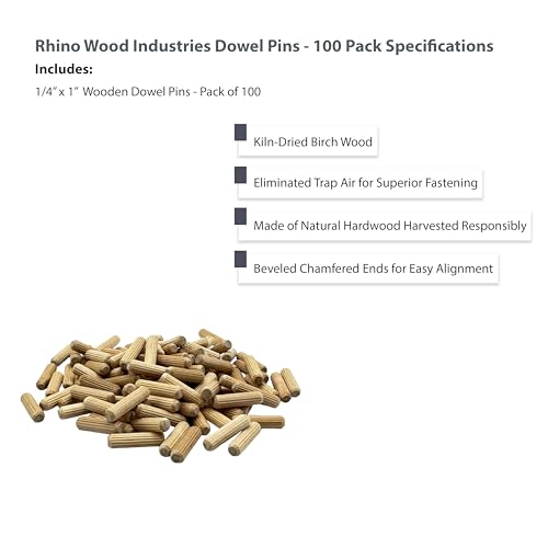 1/4" x 1" Wooden Dowel Pins, 100-Pack – Birch Hardwood, Kiln-Dried, Fluted & Beveled (1/4" x 1", 100pk) - size: 1/4" x 1" Bag