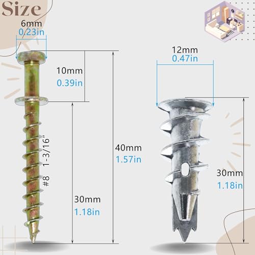 30Pcs Self-Drilling Metal Wall Anchors and Bear Claw Hanging Screws Kit - size: #8 - 15S
