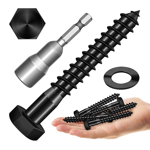 Mywish (8Sets) 1/2" x 3" Hex Head Lag Bolts, Heavy Duty Lag Screws with Washers, 304 Stainless Steel Bolts 18-8, Lag Screws Wood Screws, Partial Thread Black Oxide, 1/2 Bolt - size: 1/2 x 3" (8 set)