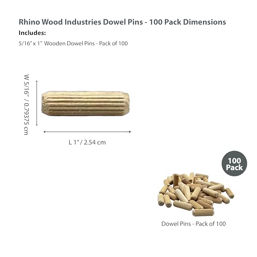 5/16" x 1" - 100 Pack Wooden Dowel Pins - Kiln Dried, Fluted, and Beveled (5/16" x 1", 100pk) - size: 5/16" x 1"