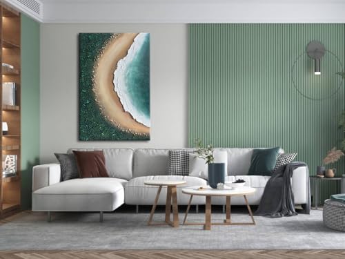 Large Abstract Beach Oil Painting, 30x45 Inch Hand-Painted Heavy Textured Wall Art Decor with Real Stones, Modern Coastal Seascape Artwork for Living Room Bedroom Bathroom Office Home Decoration - color: YH-B206