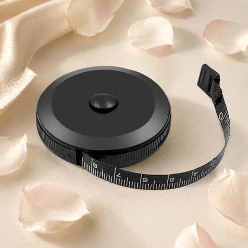 Retractable Soft Tape Measure 2 Pack, Dual Scale for Body Sewing | Black retractable tape with cm/inch scales, 5.2cm diameter, ABS case and PVC tape for sewing and crafting - color: Black