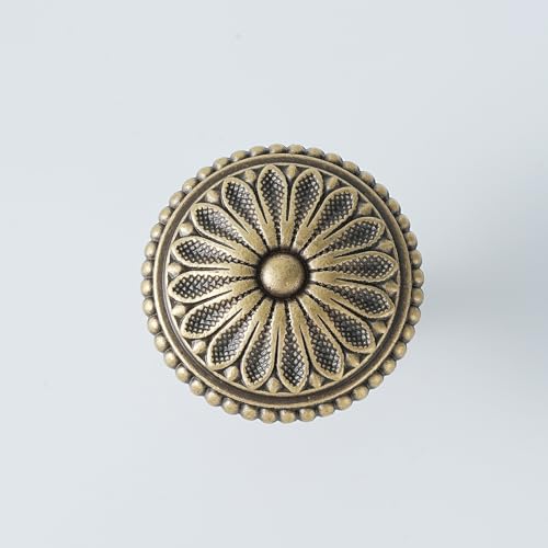5 Pack | Cabinet Knobs | Solid Brass | 1-1/8 Inch Diameter | Brushed Antique Brass |Classic Cabinet Knobs for Furniture Kitchen ＆ Bathroon Fixture - size: 1-1/8 Inch Knob