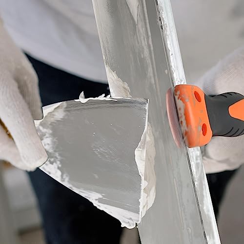 Drywall Hand Tool Kit, 5Pcs Stainless Steel Putty Knife Scrapers Taping Knife with Mud Pan for Drywall Repairing, Paint Scraping and Wallpaper Removing (6pcs-O) - color: 6pcs-o