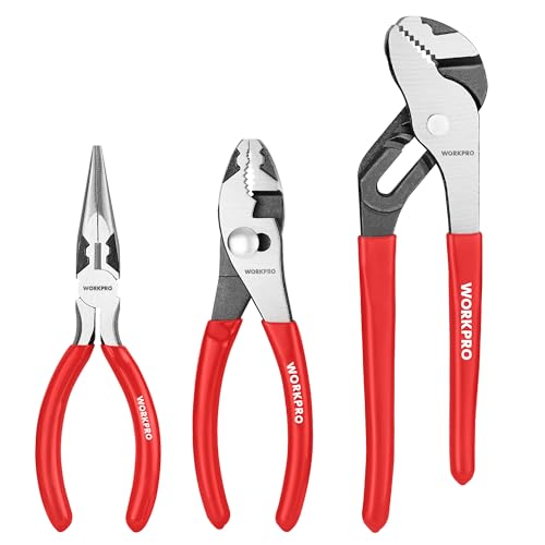 WORKPRO Pliers Set, 3-Piece Plier Tool Set with Soft Handle - color: Red