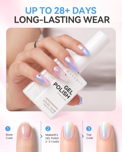 Makartt Pearl Gel Nail Polish Set 15ML : 6 Shimmer Mermaid Colors - color: Nebula Spectrum