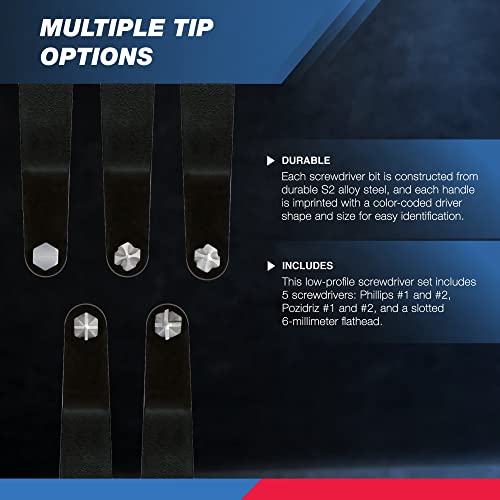 NEIKO 01323A Ultra Low Profile Offset Screwdriver Set | 5-Piece | S2 Steel | Phillips, Pozidriv, and Slotted - style: Screwdriver