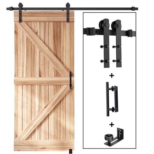 EaseLife 6 FT Sliding Barn Door Track and Handle Hardware Kit, Straight Pulley,Slide Smoothly Quietly,Easy Install (6FT Track Kit for 30"~36" Wide Single Door) - size: 6 FT-Single Door Kit