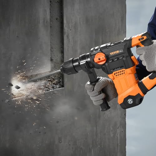 VEVOR 1-1/4 Inch SDS-Plus Rotary Hammer Drill, 13 Amp Corded Drills, Heavy Duty Chipping Hammers w/Vibration Control & Safety Clutch, Electric Demolition Hammers Variable Speed, Power Tool For Concret - size: 1-1/4 in