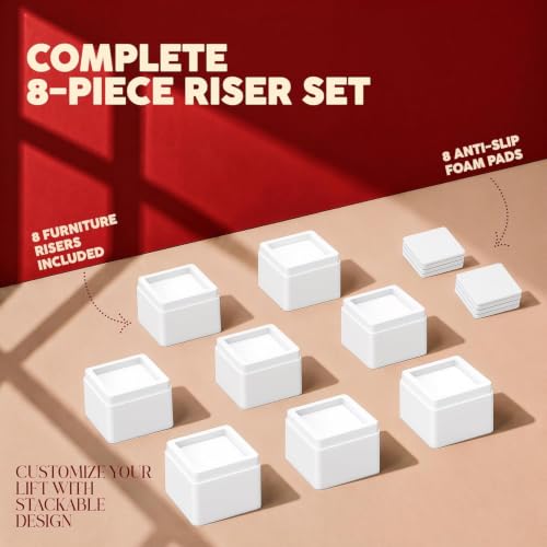 Utopia Bedding Adjustable Bed Risers 3 Inch, White, 8-Pack - color: White, size: 3 Inch (Pack of 8)