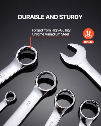 VEVOR 25-Piece Metric Combination Wrench Set, 6-32mm, Open End, Carbon Steel, with Roll-up Pouch, Ideal for Household, Garage, Workshop, Auto Repairs - size: 25PCS (Metric), style: Regular