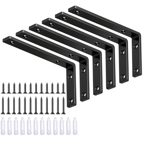 LSK 6PCS Shelf Bracket, L 6"×H 3", 5mm Thick Heavy Duty L Bracket, Black - color: Black, size: 6x3 inch (heavy duty)