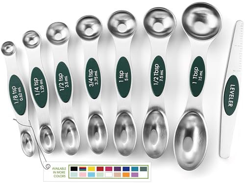 Spring Chef Stainless Steel Magnetic Measuring Spoons Set of 8, Pine Green - color: Pine Green, size: 1-Pack