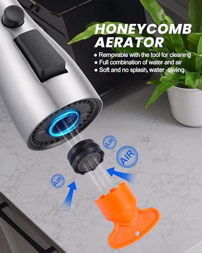 Metal Kitchen Faucet Spray Head Replacement 3 Modes with 9 Adapters - color: Brushed Nickel