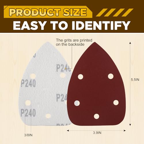 55Pcs Mouse Detail Sander Sandpaper, 9 Grits Triangle Sanding Pads