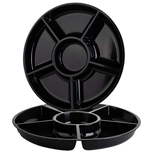 Plasticpro 6 Sectional Round Plastic Serving Tray/Platter (2, Black) - color: Black