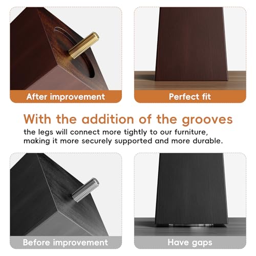 6 Inch Wooden Sofa Legs Set of 4, Brown Square Wood Furniture Feet Couch Legs, Mid Century Modern Dresser Replacement Feet for Chair Cabinet Armchair Recliner Table Or Home DIY Projects Bun Feet - size: 6 Inch