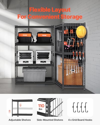 VEVOR Storage Shelves, 2400 lbs, 4 Tier Heavy Duty Garage Shelving, 20" D x 40" W x 60" H Adjustable Metal Shelves for Industrial Shelving Unit Utility Shelf, for Kitchen, Warehouse, Basement, Black - color: Black, size: 20" D x 40" W x 60" H