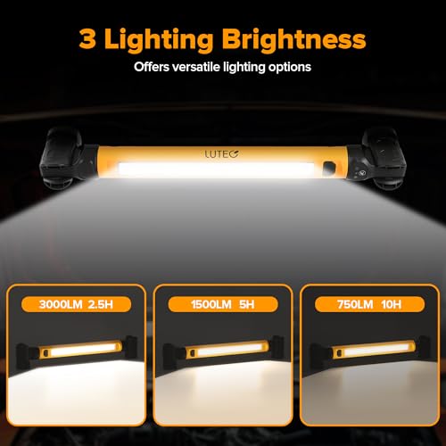 LUTEC 2 Pack 3000LM LED Work Light, 5200mAh Rechargeable Magnetic Under Hood Work Light Bar with Motion Sensor, Cordless Portable Mechanic Light for Car Repairing/Inspection/Garage/Emergency-Yellow